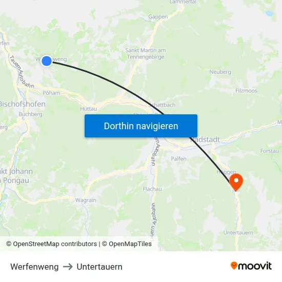 Werfenweng to Untertauern map