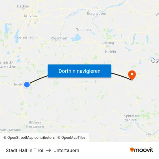 Stadt Hall In Tirol to Untertauern map