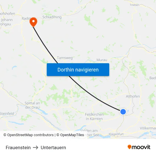 Frauenstein to Untertauern map