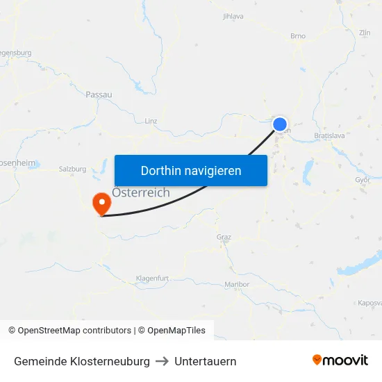 Gemeinde Klosterneuburg to Untertauern map