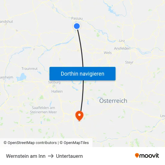 Wernstein am Inn to Untertauern map