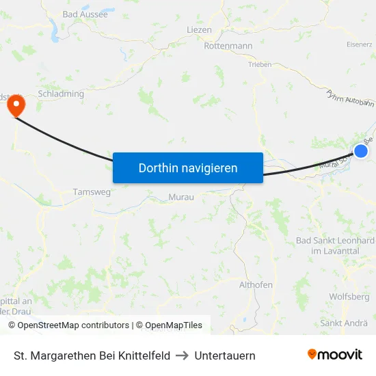 St. Margarethen Bei Knittelfeld to Untertauern map