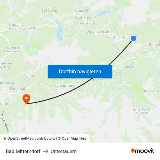 Bad Mitterndorf to Untertauern map