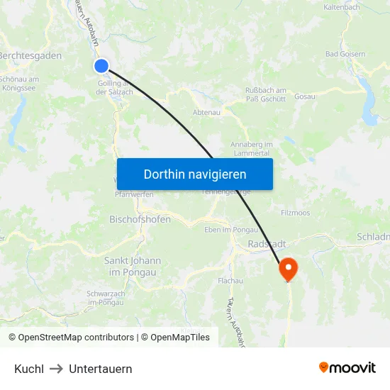 Kuchl to Untertauern map