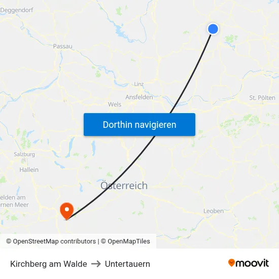 Kirchberg am Walde to Untertauern map