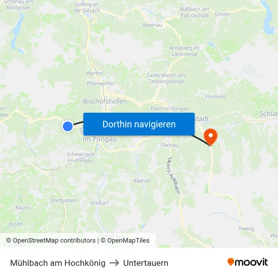 Mühlbach am Hochkönig to Untertauern map