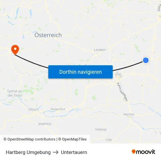 Hartberg Umgebung to Untertauern map