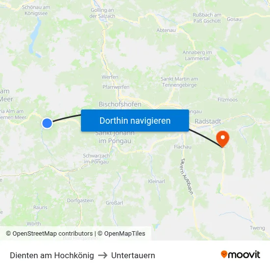 Dienten am Hochkönig to Untertauern map