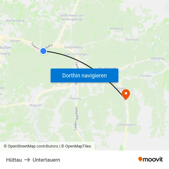Hüttau to Untertauern map