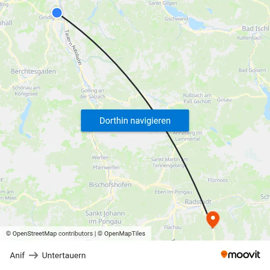 Anif to Untertauern map