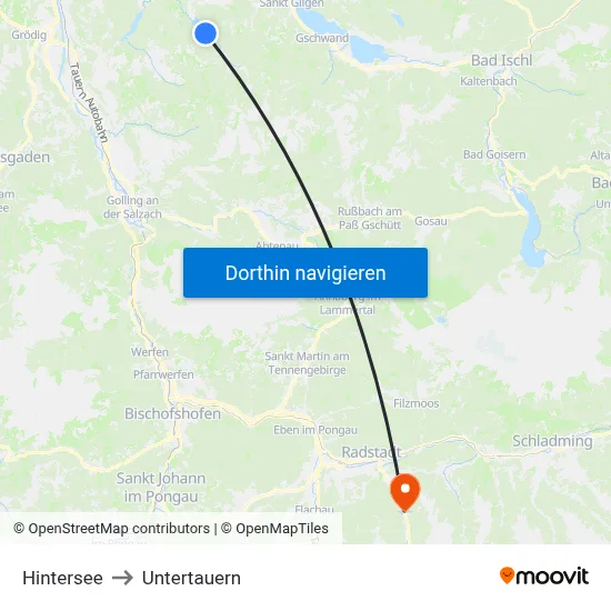Hintersee to Untertauern map