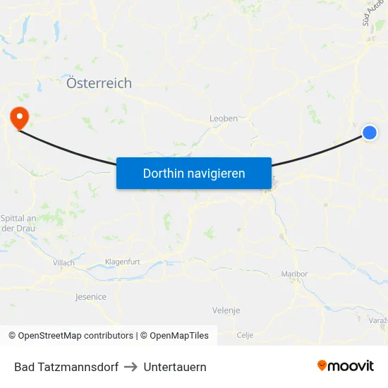 Bad Tatzmannsdorf to Untertauern map
