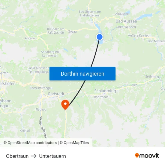 Obertraun to Untertauern map