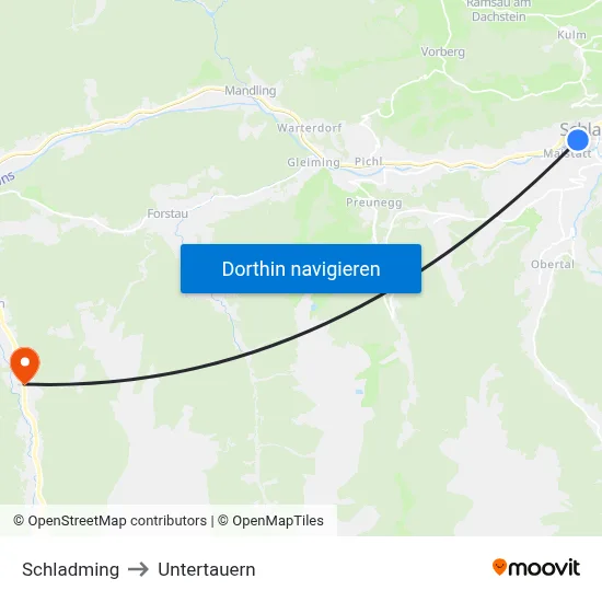 Schladming to Untertauern map