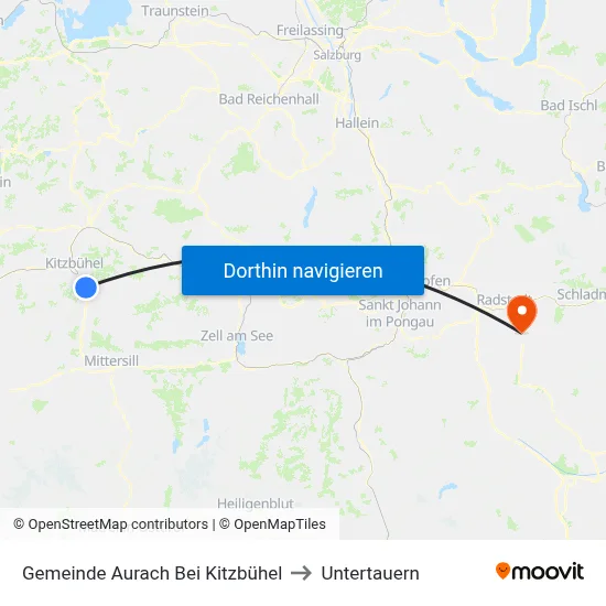 Gemeinde Aurach Bei Kitzbühel to Untertauern map