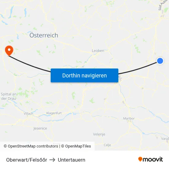 Oberwart/Felsőőr to Untertauern map