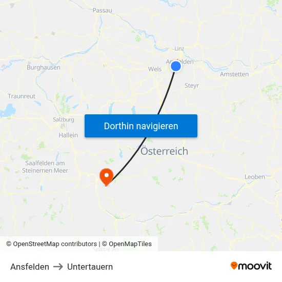 Ansfelden to Untertauern map