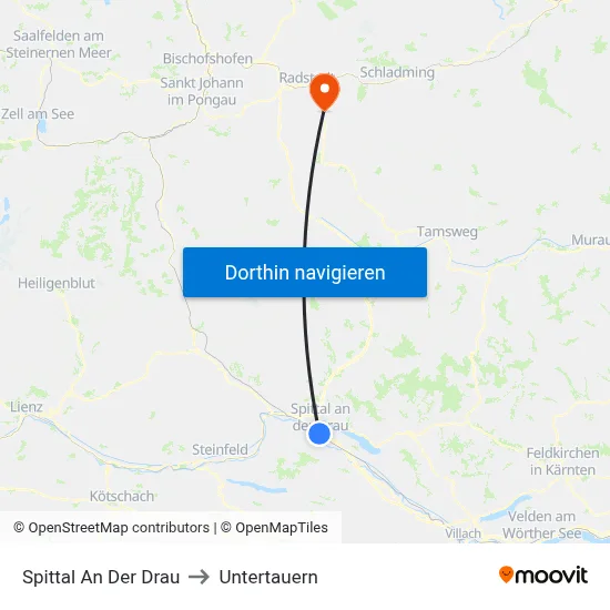 Spittal An Der Drau to Untertauern map