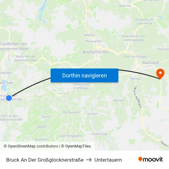 Bruck An Der Großglocknerstraße to Untertauern map