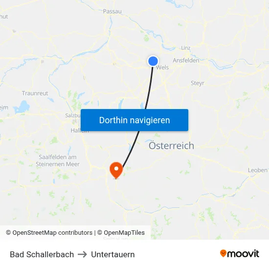 Bad Schallerbach to Untertauern map