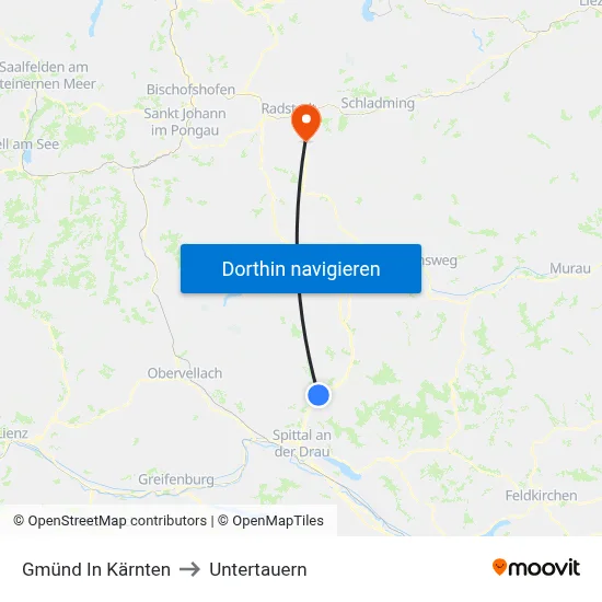 Gmünd In Kärnten to Untertauern map