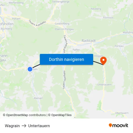Wagrain to Untertauern map