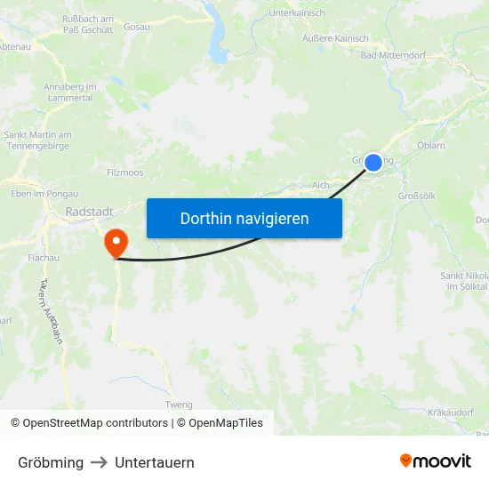 Gröbming to Untertauern map
