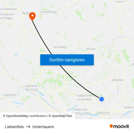Liebenfels to Untertauern map