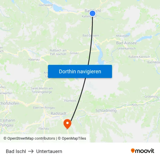 Bad Ischl to Untertauern map