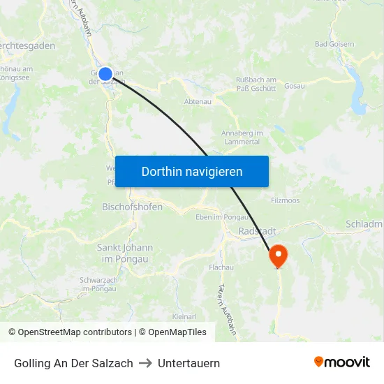 Golling An Der Salzach to Untertauern map