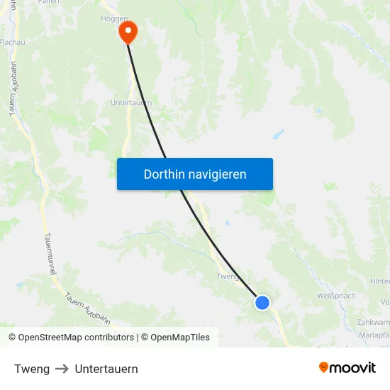 Tweng to Untertauern map