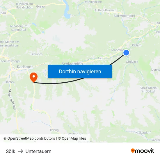 Sölk to Untertauern map