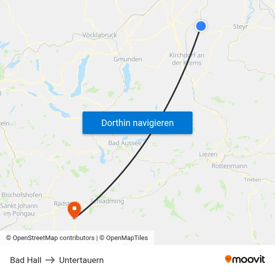 Bad Hall to Untertauern map