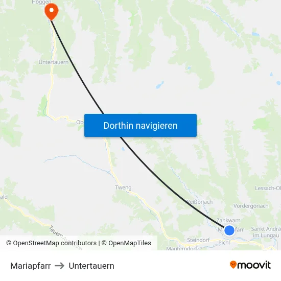 Mariapfarr to Untertauern map