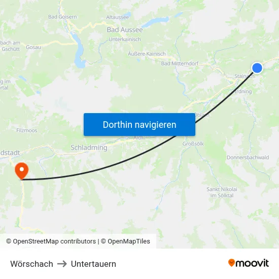 Wörschach to Untertauern map