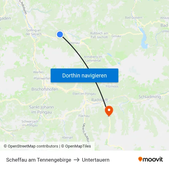 Scheffau am Tennengebirge to Untertauern map