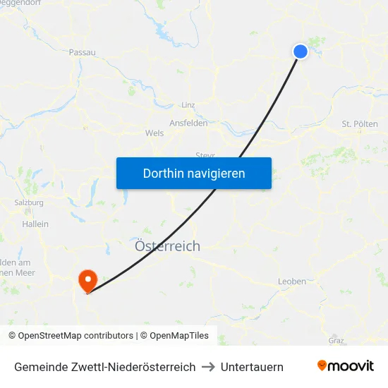 Gemeinde Zwettl-Niederösterreich to Untertauern map