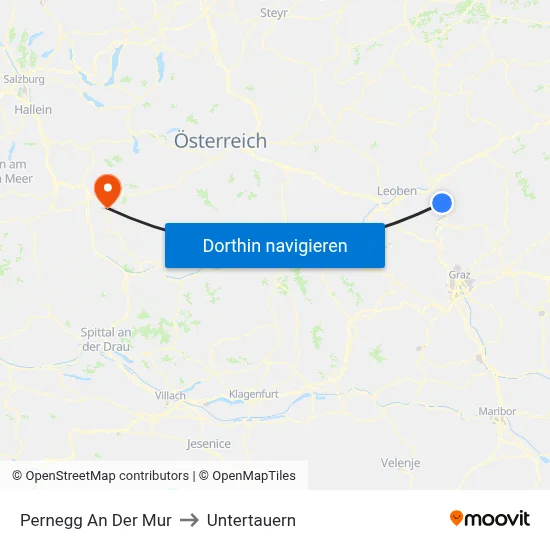 Pernegg An Der Mur to Untertauern map