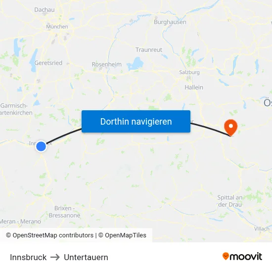 Innsbruck to Untertauern map