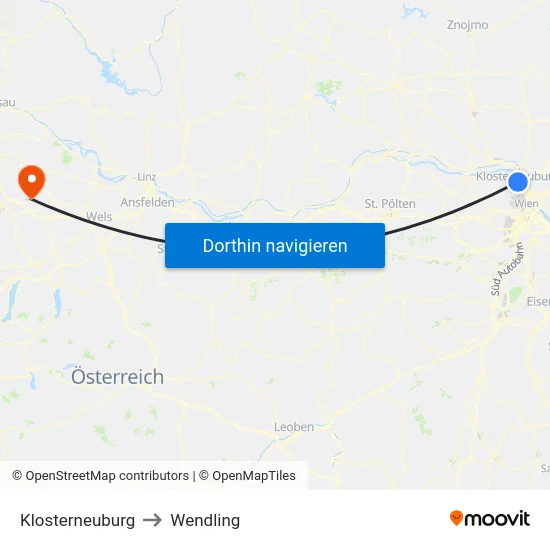Klosterneuburg to Wendling map