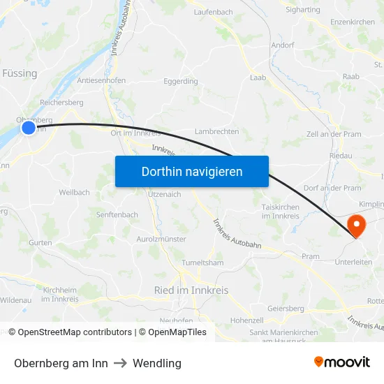 Obernberg am Inn to Wendling map