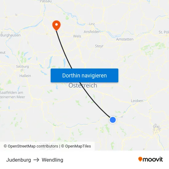 Judenburg to Wendling map
