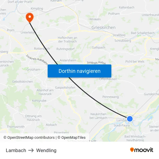 Lambach to Wendling map