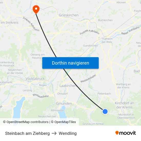 Steinbach am Ziehberg to Wendling map