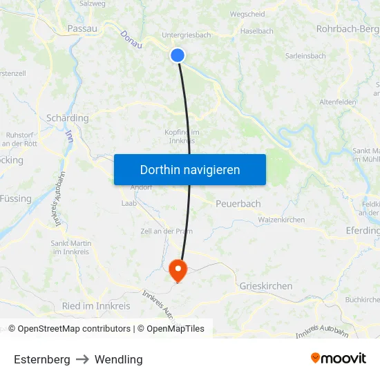 Esternberg to Wendling map