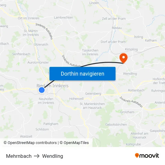Mehrnbach to Wendling map