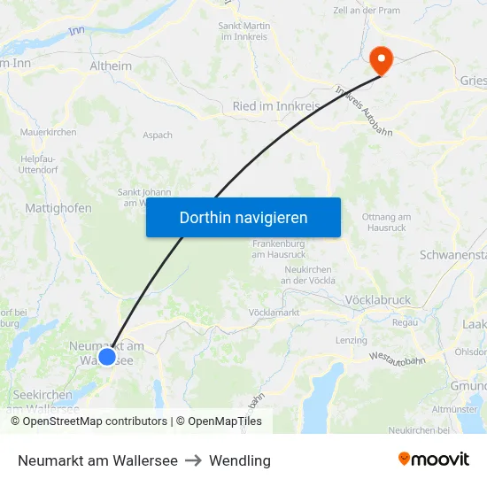 Neumarkt am Wallersee to Wendling map