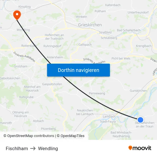 Fischlham to Wendling map