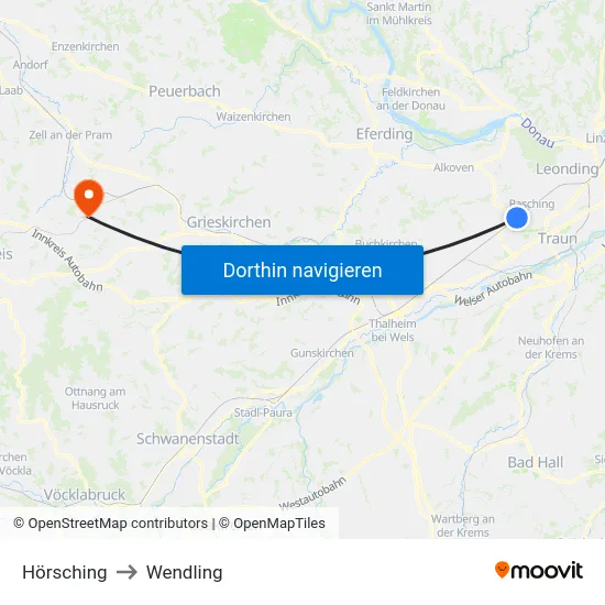 Hörsching to Wendling map