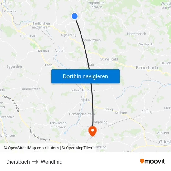 Diersbach to Wendling map